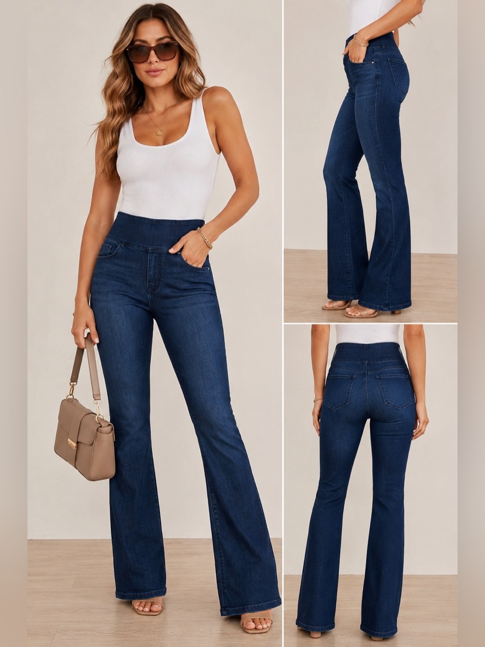 SPANXshape® EveryWear Flare-Leg Jeans Pull On Dark Wash Tummy Control Sz MED